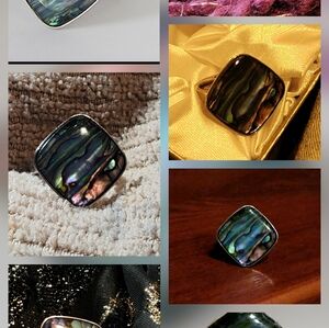 ~Size 9~ Beautiful, Iridescent, Square Abalone Shell Ring~